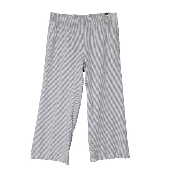 Lands' End Pants - Lands End Wide Leg Pants Womens 12P Blue White Striped Linen Blend Pull On
